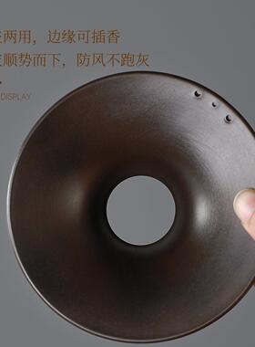 紫陶跳刀烟灰缸中式复古茶渣缸带盖防飞灰烟蛊茶台创意摆件装饰品