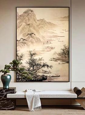 新中式仙鹤图客厅茶室背景墙挂画明清古典玄关壁画国风国潮装饰品