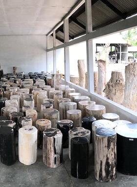 红树林奇石馆木化石凳子客厅样板间沙发边几软装搭配茶几家俱桌子