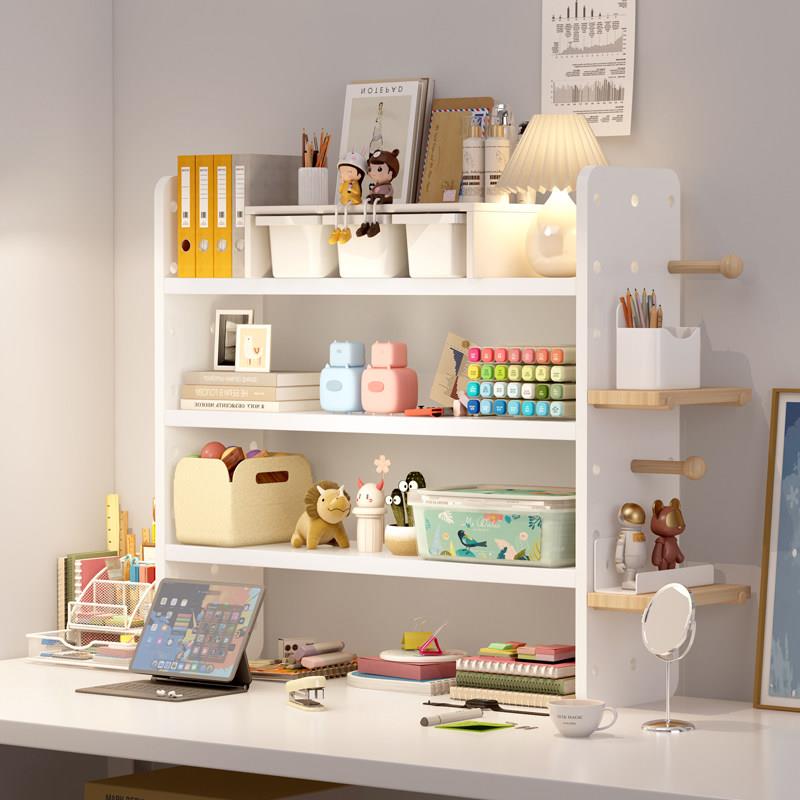 Computer desk solid wood bookshelves desk student study desk hole board desktop storage rack multi-layer storage table shelves