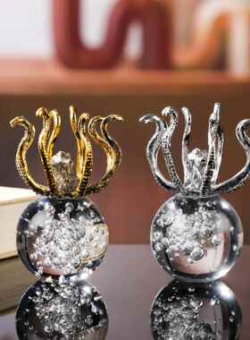 水晶章鱼家居装饰办公室工艺礼品摆饰精致摆件节日水晶礼品家庭装