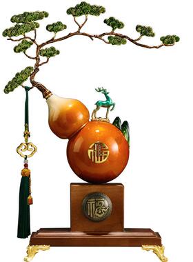 珐琅彩合金葫芦迎客松招财鹿摆件中式高档礼品送领导长辈客厅装饰