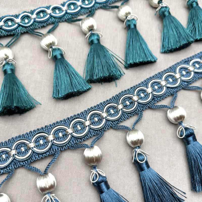 Curtain lace accessories European style curtain head hanging fringe lace living room sofa home fabric wood bead pendant