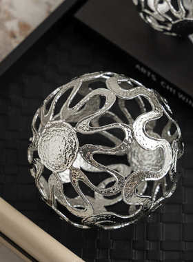 艺贝子高档金属材质合金镂空几何圆球现代轻奢银色客厅软装饰摆件