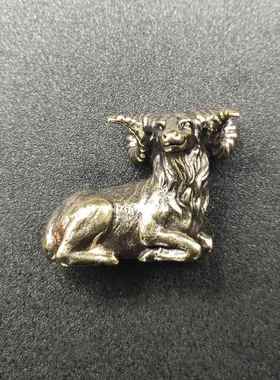 纯铜复古古玩铜铸动物山羊摆件仿古黄铜办公桌面镇尺小金属工艺品