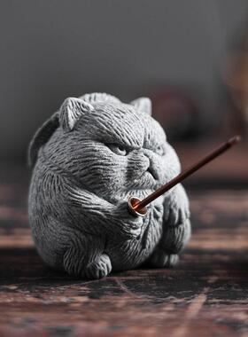 创意可爱骑士小猫幸运香棒茶宠物茶玩可以养饰品鱼缸美化桌面装饰