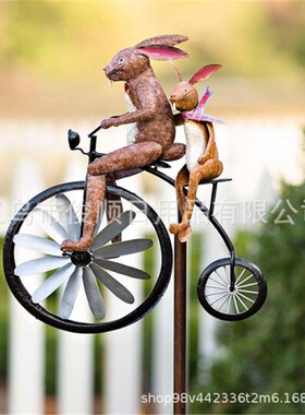 跨境新品猫和老鼠动物摩托车花园桩金属工艺品铁艺庭院风车装饰