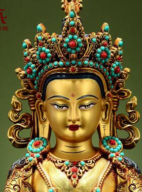 藏村彩珠镶嵌《地藏王》室内家用全鎏金《地藏菩萨》铜佛像摆件