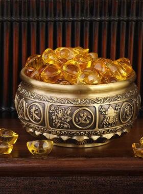 黄铜莲花招米聚宝盆铜用客纯厅店铺公室家开业84765120礼品玄关办