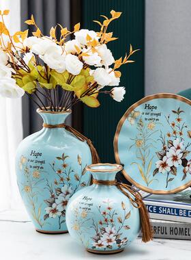 精品陶瓷花瓶三件套现代北欧美客厅玄关电视酒柜摆件装饰工艺术品