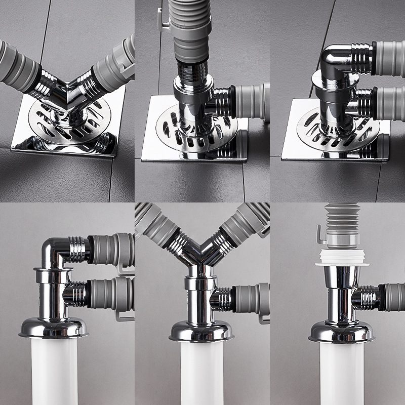 双洗衣机面盆下水管排水三通地漏接头二合一下水道防臭防溢水接头 - 图2