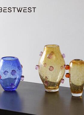 博西家居轻奢北欧风玻璃花瓶摆件客厅插花餐桌玄关高级感玻璃彩色