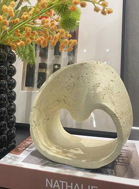 中古现几何U拱形仿米黄洞石摆件样板间售楼处书柜轻奢树脂饰品