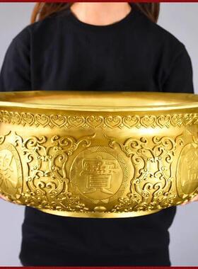 黄铜聚宝盆摆件双龙铜盆家居客厅店铺装饰工艺礼品摆饰开 业礼品