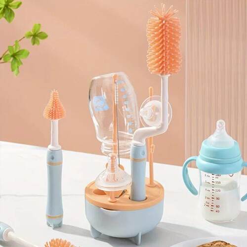 Portable 6 in 1 Baby Bottle Cleaner Set with Drying Rack, 2 - 图2