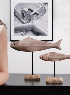 创意树脂对鱼摆件家居客厅玄关装饰品摆设电视柜书房工艺品美式