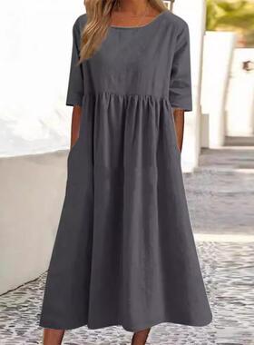 Women's Plus Size Casual Dress, Loose-Fitting Midi