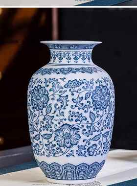正品景德镇陶仿青瓷器花瓶客厅博古花架装饰摆瓷件中古式新房乔迁