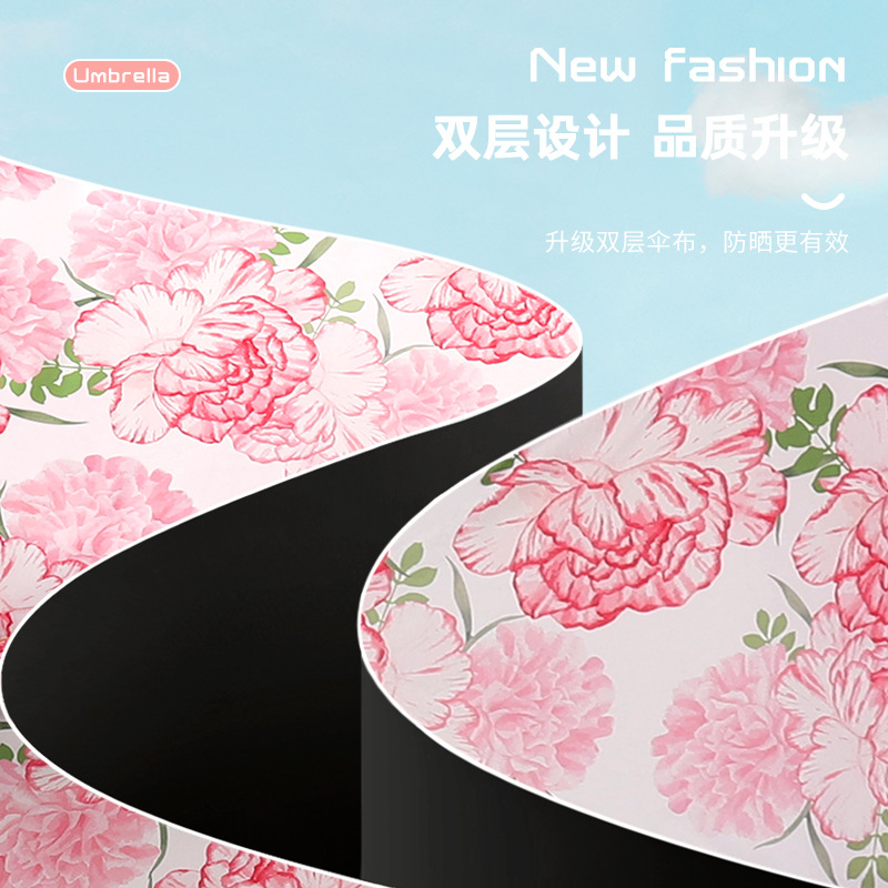 新款8骨双层花朵遮阳雨伞太阳伞防晒雨伞遮阳伞小清新雨伞五折伞 - 图2