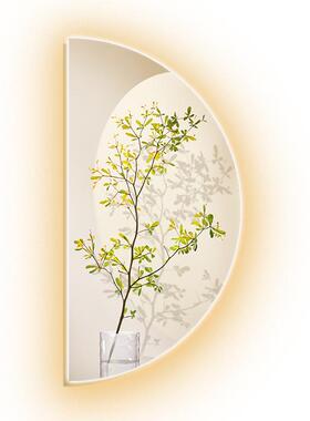 绿色植物玄关装饰画北欧简约发光画灯画走廊挂画清新半圆客厅壁画