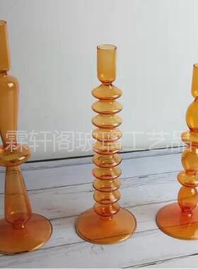 创意欧式烛台复古玻璃烛台家用餐厅浪漫烛光拍照道具摆件吹制烛台