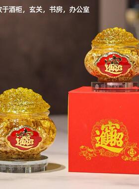 水晶大小聚财盆摆件家居财位装饰店铺柜台开业招财礼品金箔聚宝盆