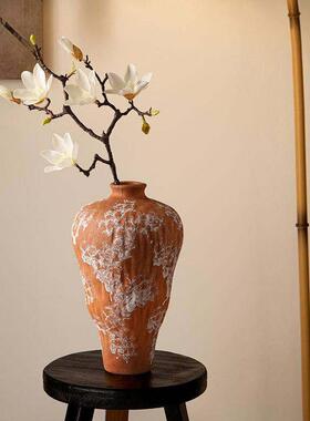 客厅陶瓷中国花瓶台面茶室冷香瓶官方禅宗覆古Wabi-Sabi风格优雅