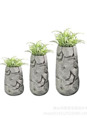 异形仿岩石玻璃钢花器室内落地仿真绿植种植花瓶组合造景装饰配件