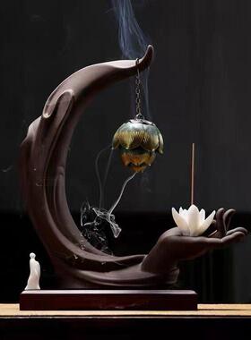 中式禅意覆古简约陶瓷佛手香薰倒流香炉环香檀香薰炉茶室客厅摆件