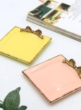 做旧复古多色迷你超萌蝴蝶结小托盘圆形方形首饰珠宝装饰盘摆台