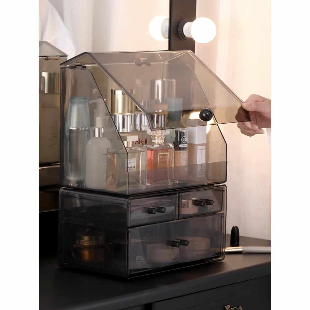 透明防尘化妆品收纳盒桌面置物架家用护肤刷整理亚克力网红梳妆台 - 图3