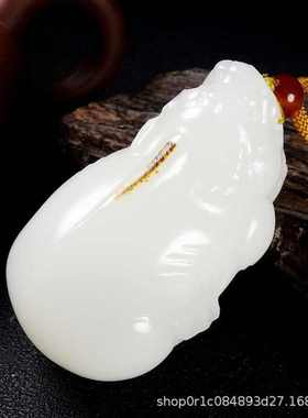 貔貅手把件白玉俏色玉石皮休手抓件阿富汗玉貔貅手玩件男女把玩件