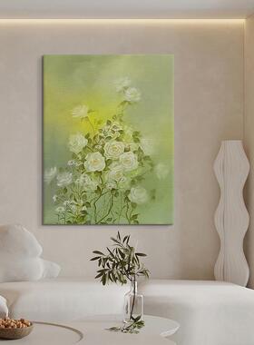网红奶油风花卉纯手绘油画白色瑰色花简玄客关挂画现代约绿厅装饰