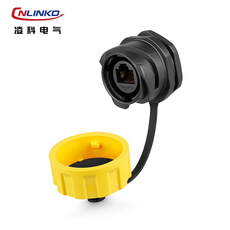 凌科CNLINKO防水圆形rj45直通面板网络航空插头 网口防水接头IP68 - 图2