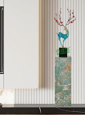 大理石岩板绿底座客厅玄关装饰品展示摆台电视柜旁落地石柱雕塑台