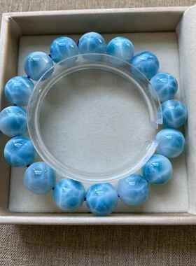 天然多米尼加海纹石手链大颗粒男女款单圈拉利玛圆珠手串规格12.9