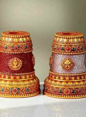 多款财申箭底座仰覆式莲花树脂供奉用八吉祥手摇转动轮底座红金色