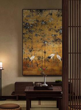 新中式装饰画客厅背景墙餐厅走廊玄关壁画书房茶室挂画竹林瑞鹤图