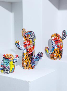 现代树脂工艺品彩色仙人掌摆件家居软装客厅书架玄关桌面装饰摆件
