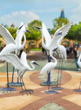 户外仿真白鹭摆庭品件园林景观园水池院公园装饰玻璃钢小鸟FQW雕