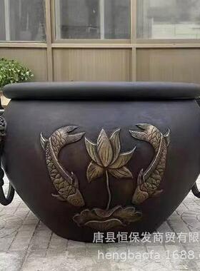 仿古铜狮头双耳故宫缸摆件口径1米铜荷花缸庭院别墅工艺摆件