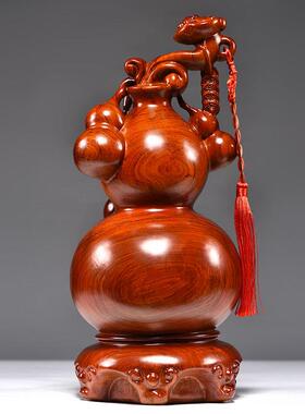 花梨木雕福禄如意葫芦摆件实木客厅红木质家居中式装饰送礼工艺礼