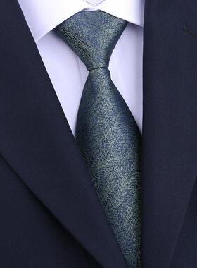 领带男8cm手打领带深青色人字纹商务正装高级感复古风休闲领1010z