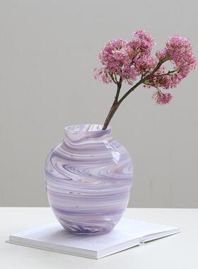 现代简约渐变纹艺术玻璃浪漫紫小口花瓶软装花器样板间水培花器摆