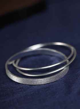 高档熙素原创天荒地银世老手镯女纯三环多层个性简约百搭生三三银