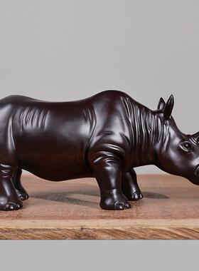 乌木雕刻犀牛装饰品实木非洲动物办公室红木工艺品礼品家庭客厅装