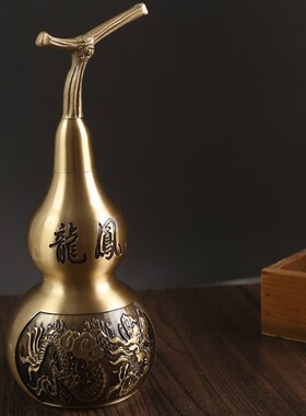纯铜精雕龙凤呈祥葫芦摆件开盖空心百福葫芦客厅办公室装饰工艺品