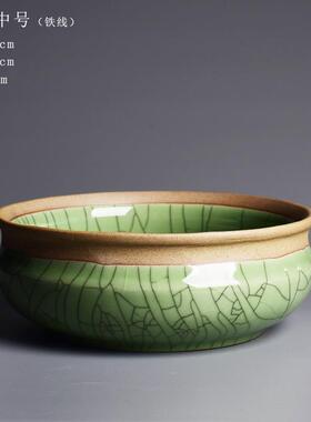 粗陶哥窑开片圆形无孔大号水仙花盆创意陶瓷水养绿萝一叶莲多肉盆
