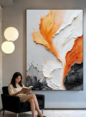 《海上生花》手绘油画客厅沙发背景墙挂画玄关装饰画橙色肌理壁画