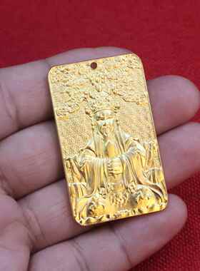 黄铜实心五台山五爷吊坠项链立体浮雕五爷画像随身佛牌吊坠礼品